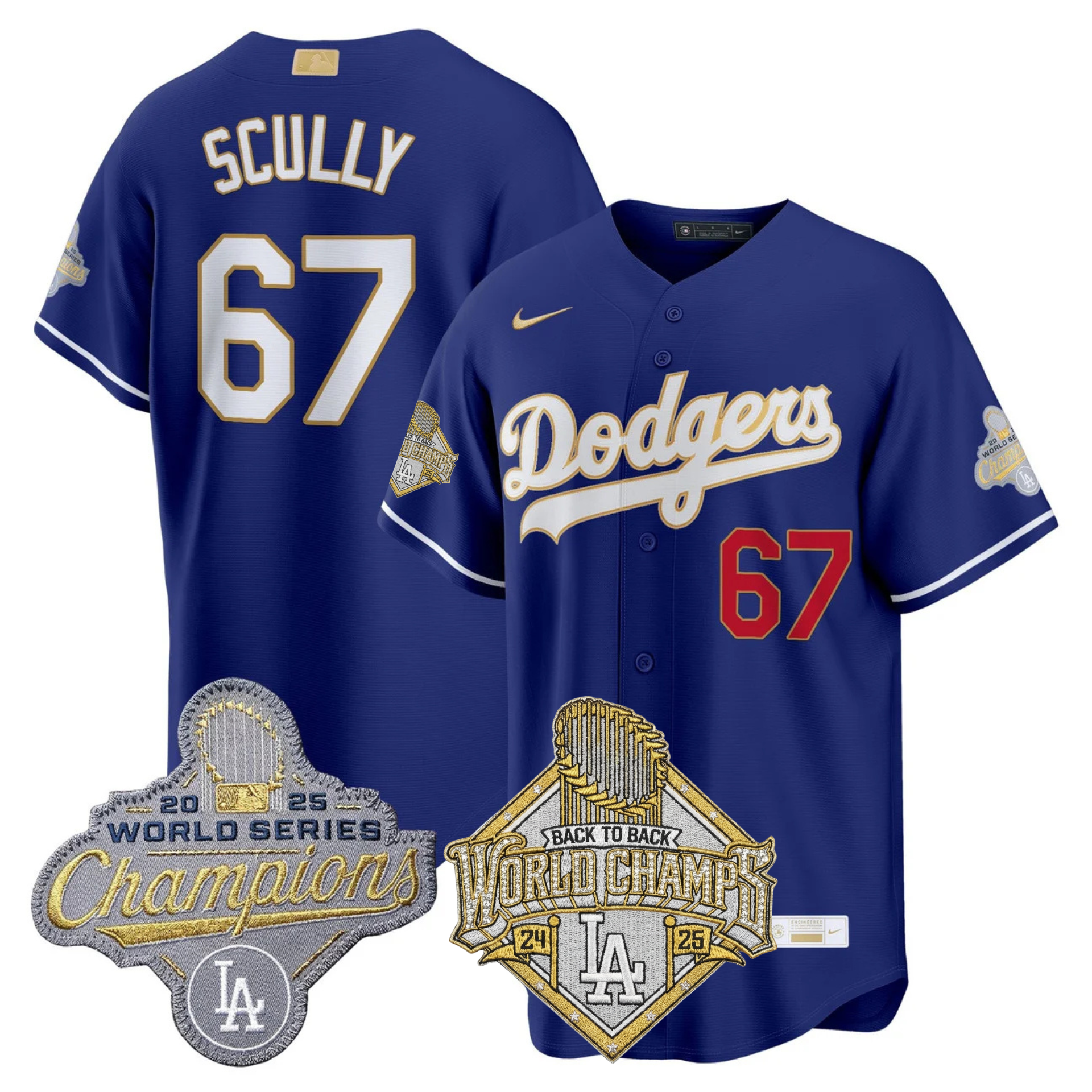 LAD 2026 Gold Collection Stadium Jersey - Back to Back Champions Patch - All Stitched