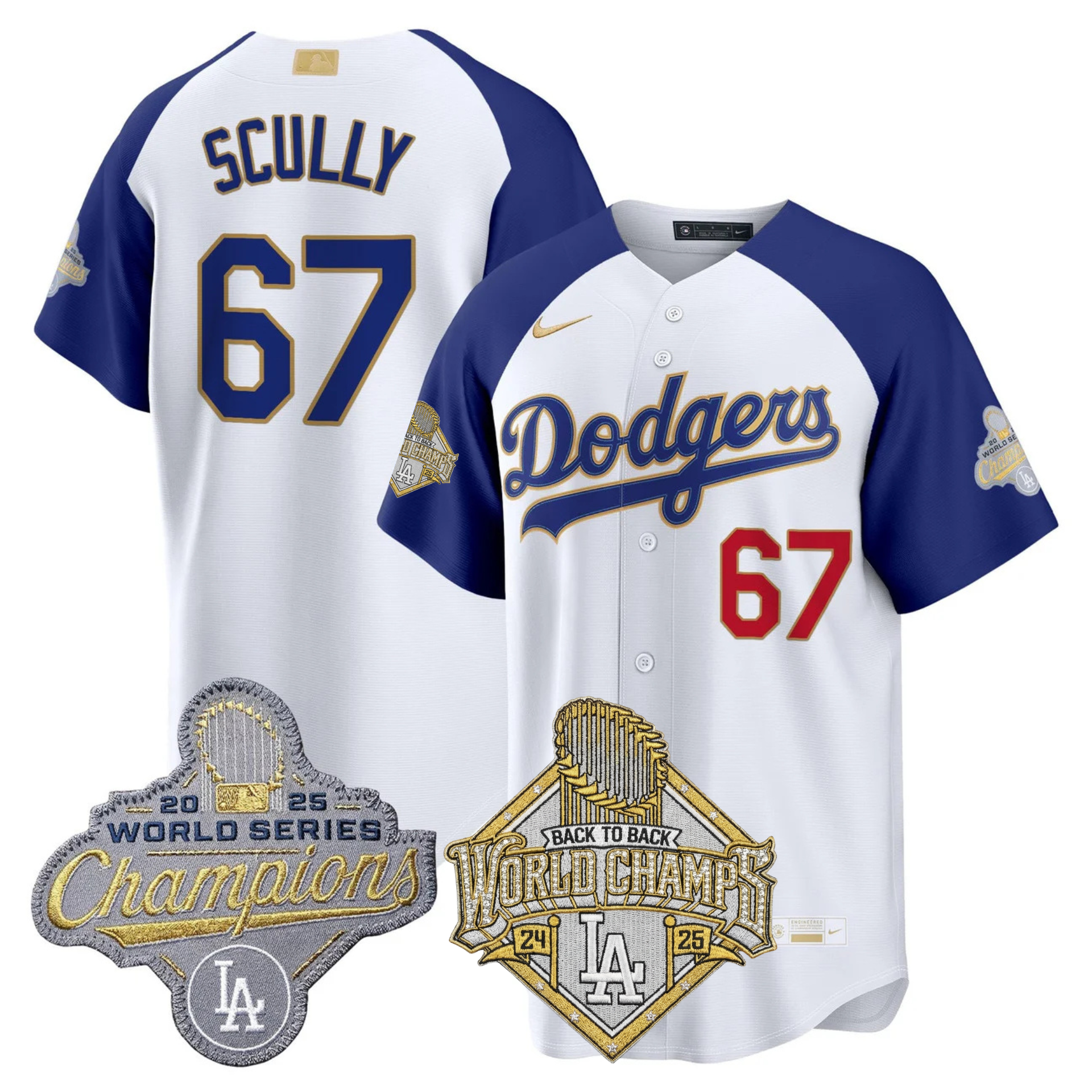 LAD 2026 Gold Collection Stadium Jersey - Back to Back Champions Patch - All Stitched