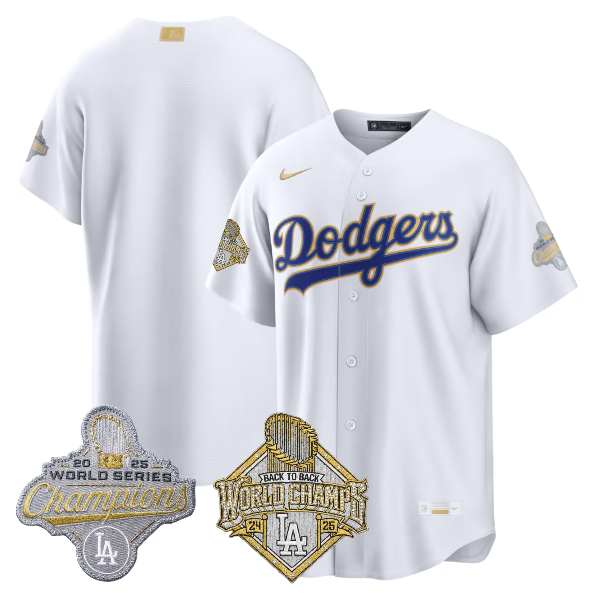LAD 2026 Gold Collection Stadium Jersey - Back to Back Champions Patch - All Stitched