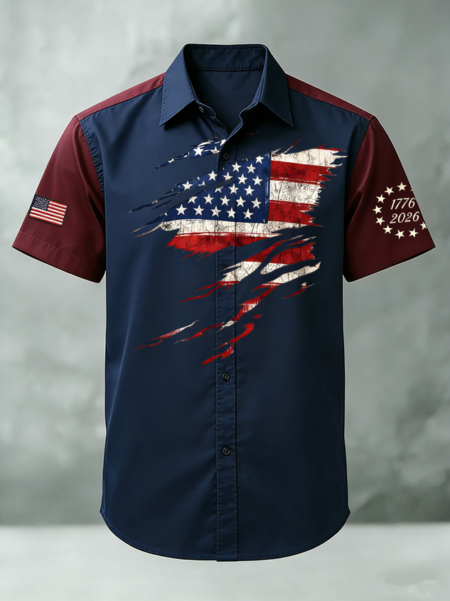 Moisture-wicking American Flag Chest Pocket Casual Shirt