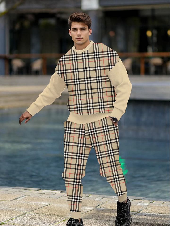 Men's Simple Colorblock Round Neck Casual Sports Set 0127