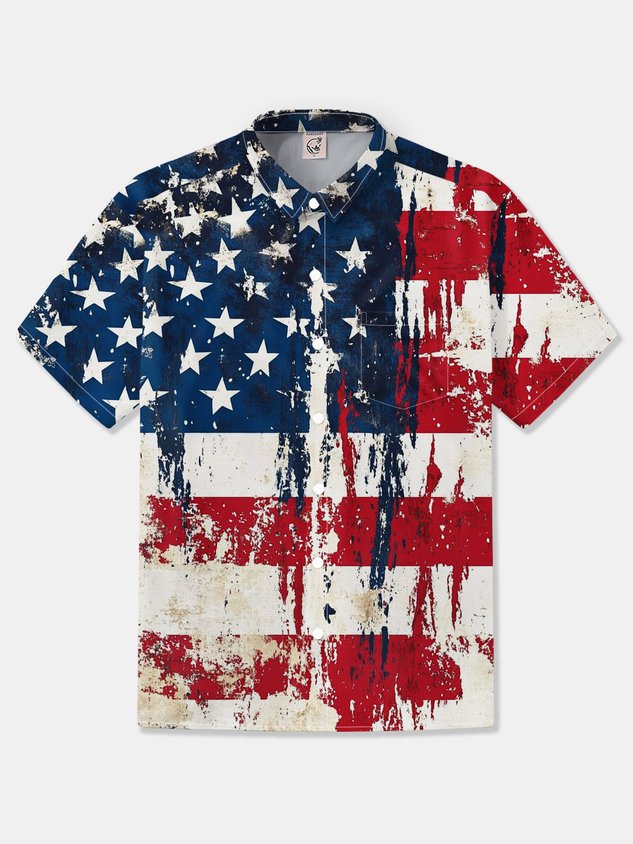 Moisture-wicking Independent Day American Flag USA Freedom Chest Pocket Patriotic Shirt