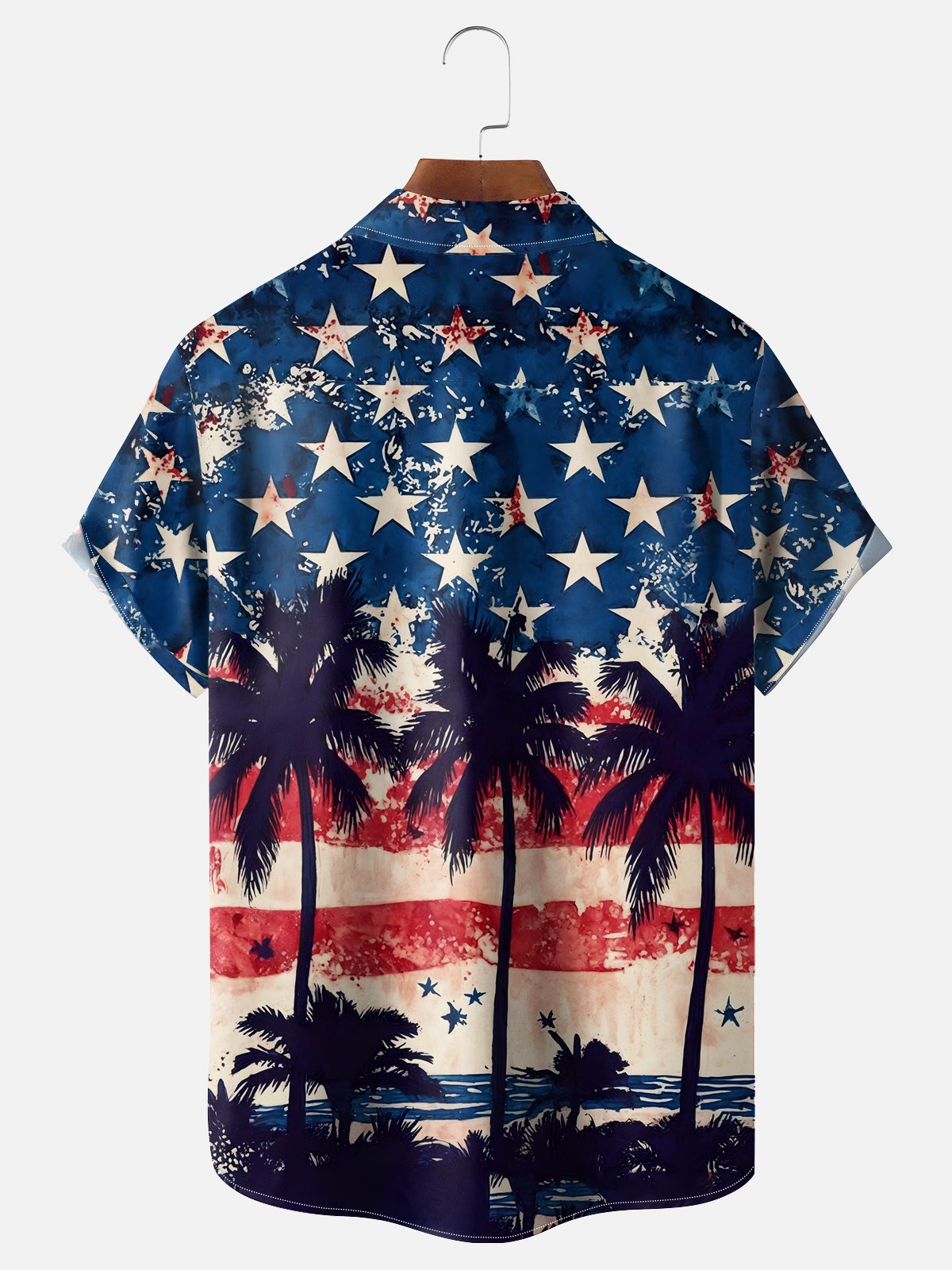 Moisture-wicking American Flag Palm Tree Chest Pocket National Patriotic Shirt