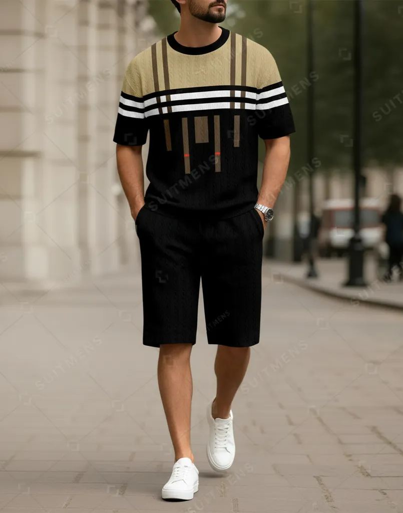 Men's Colorblock Summer Round Neck Set