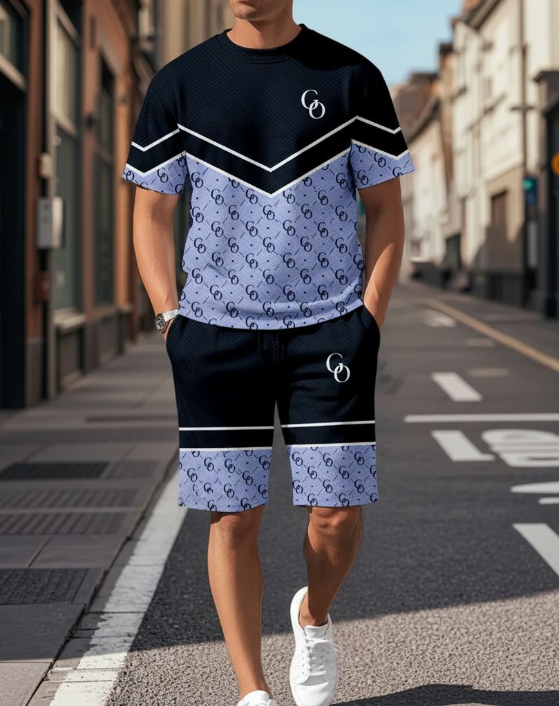 Men's Colorblock Summer Round Neck Set