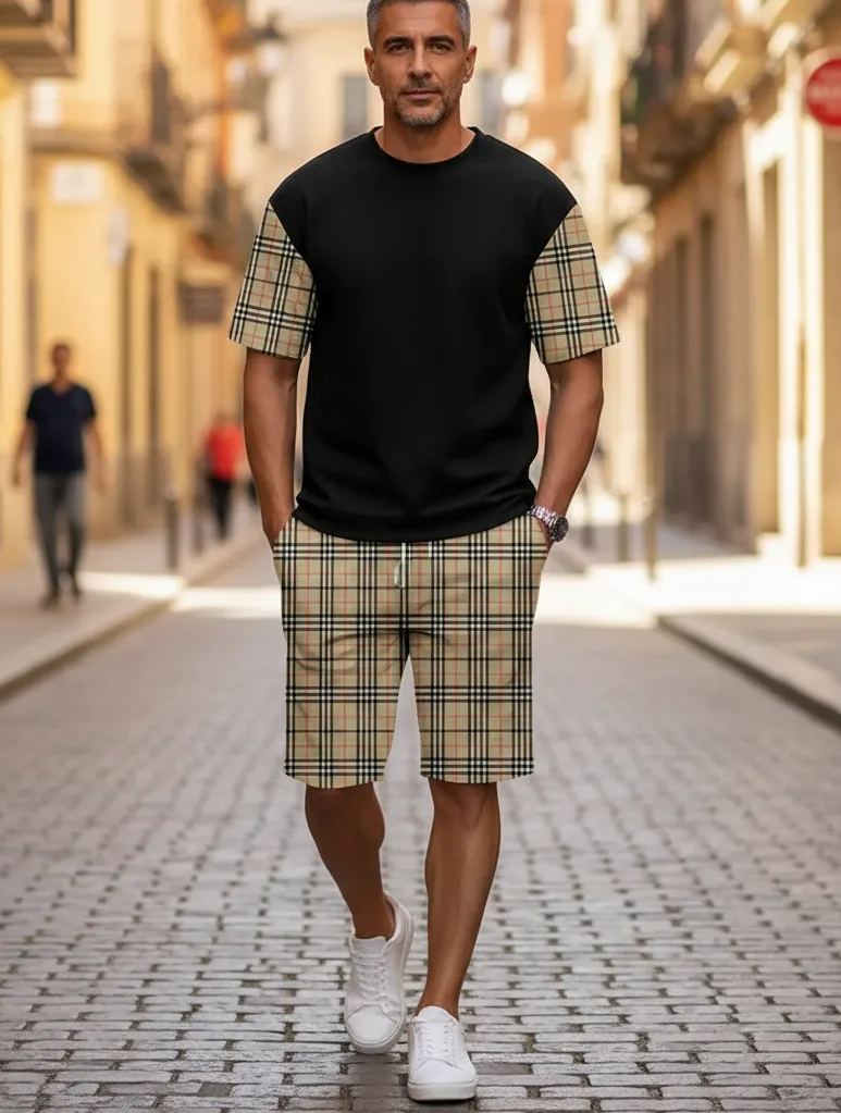 Men's Colorblock Summer Round Neck Set