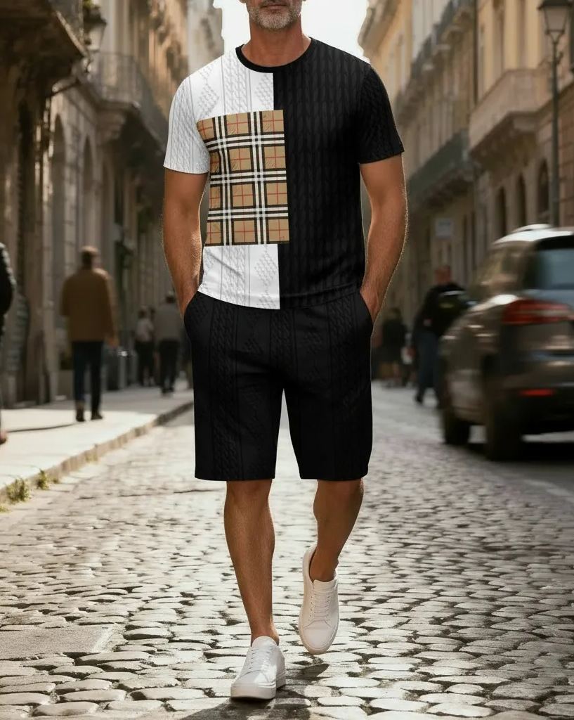 Men's Colorblock Summer Round Neck Set