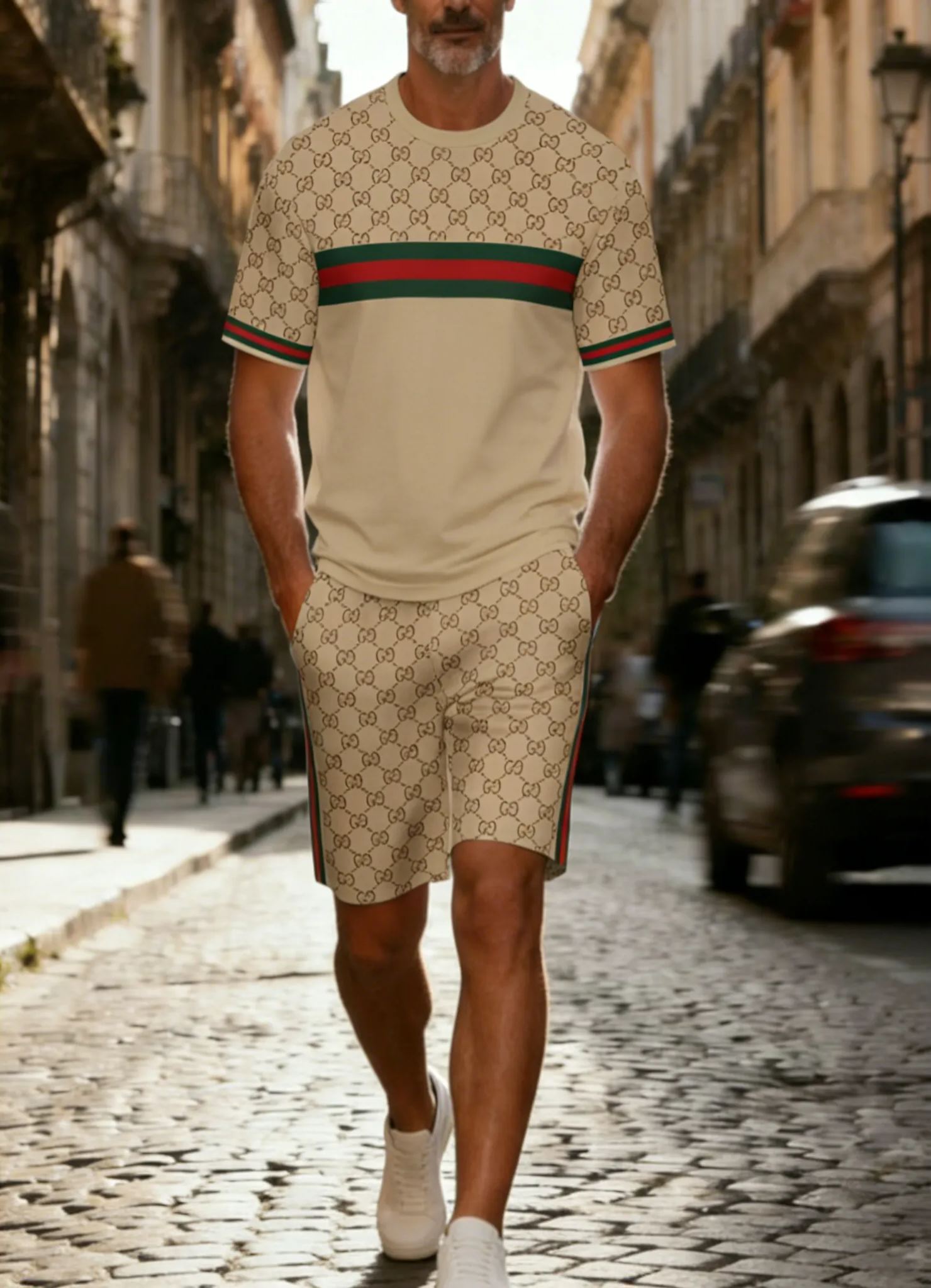 Men's Colorblock Summer Round Neck Set