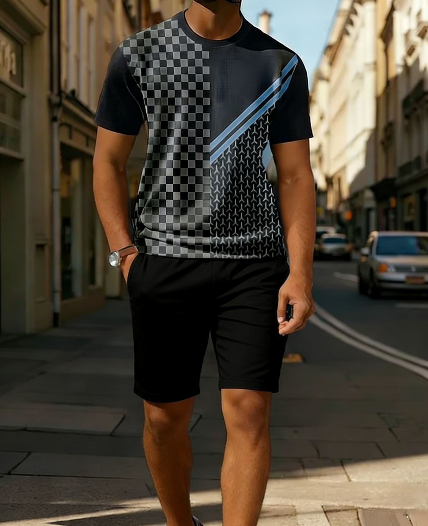 Men's Colorblock Summer Round Neck Set