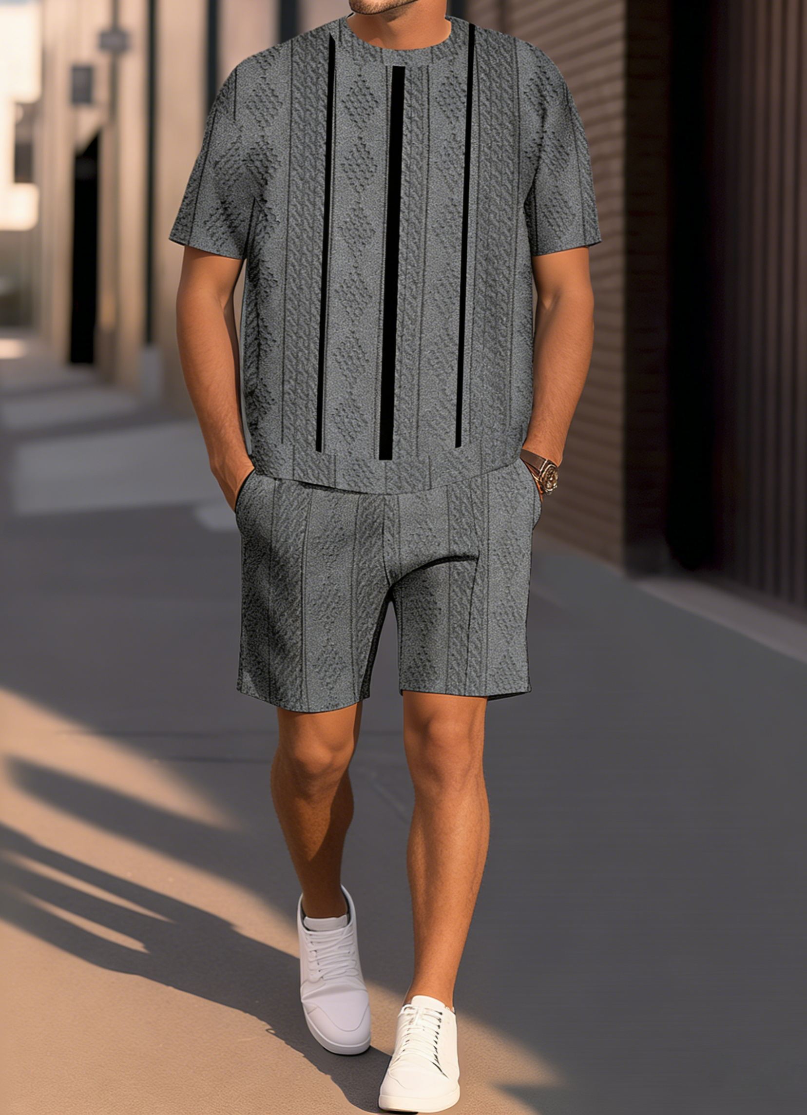 Men's Colorblock Summer Round Neck Set