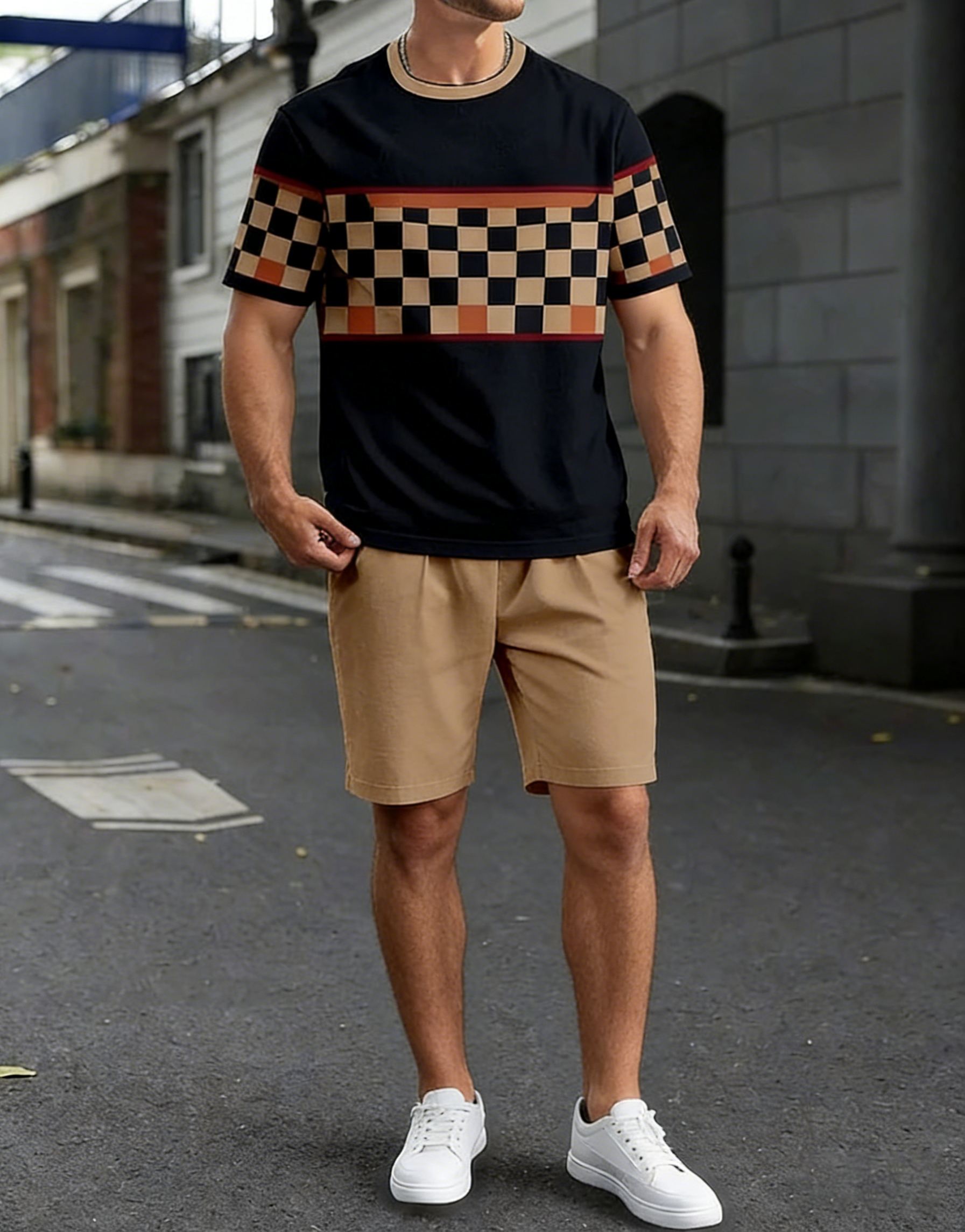 Men's Colorblock Summer Round Neck Set