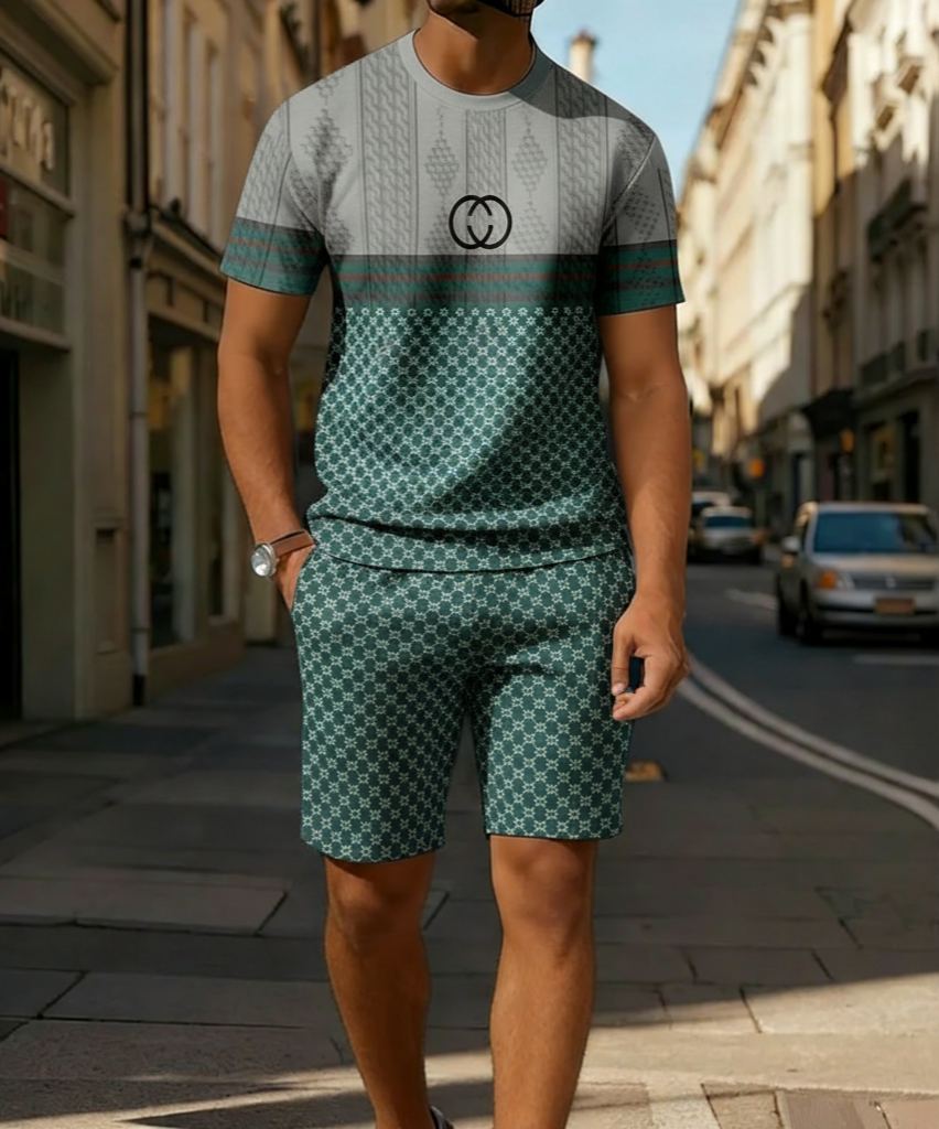 Men's Colorblock Summer Round Neck Set