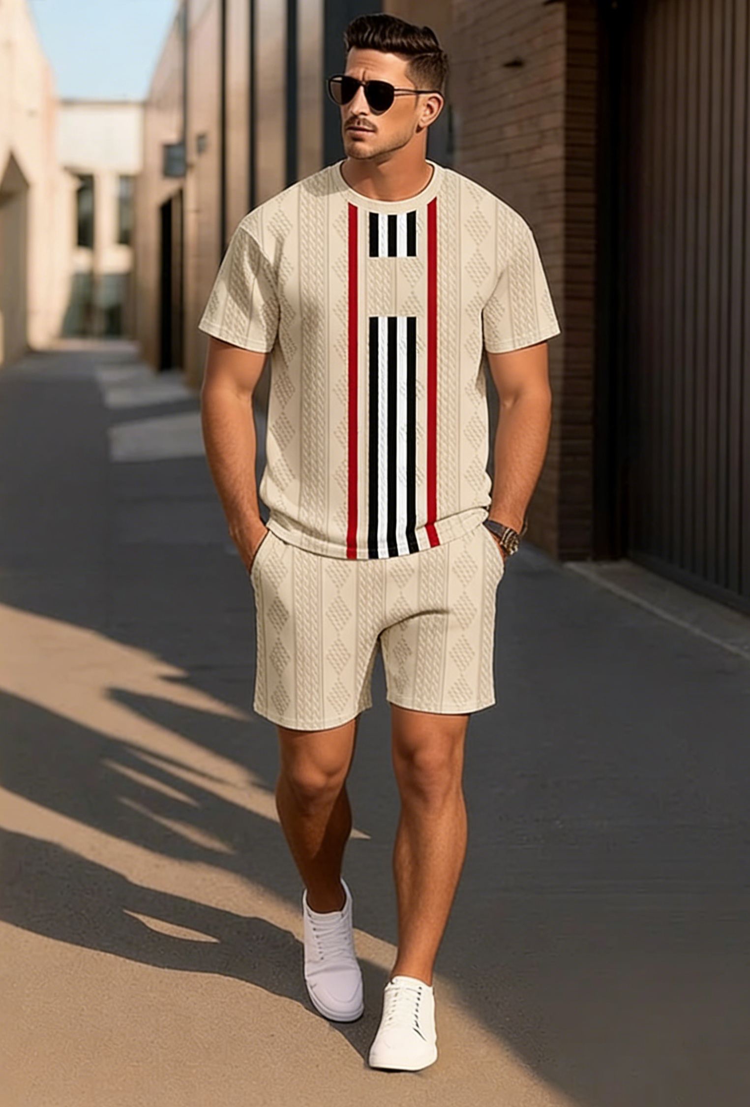 Men's Colorblock Summer Round Neck Set