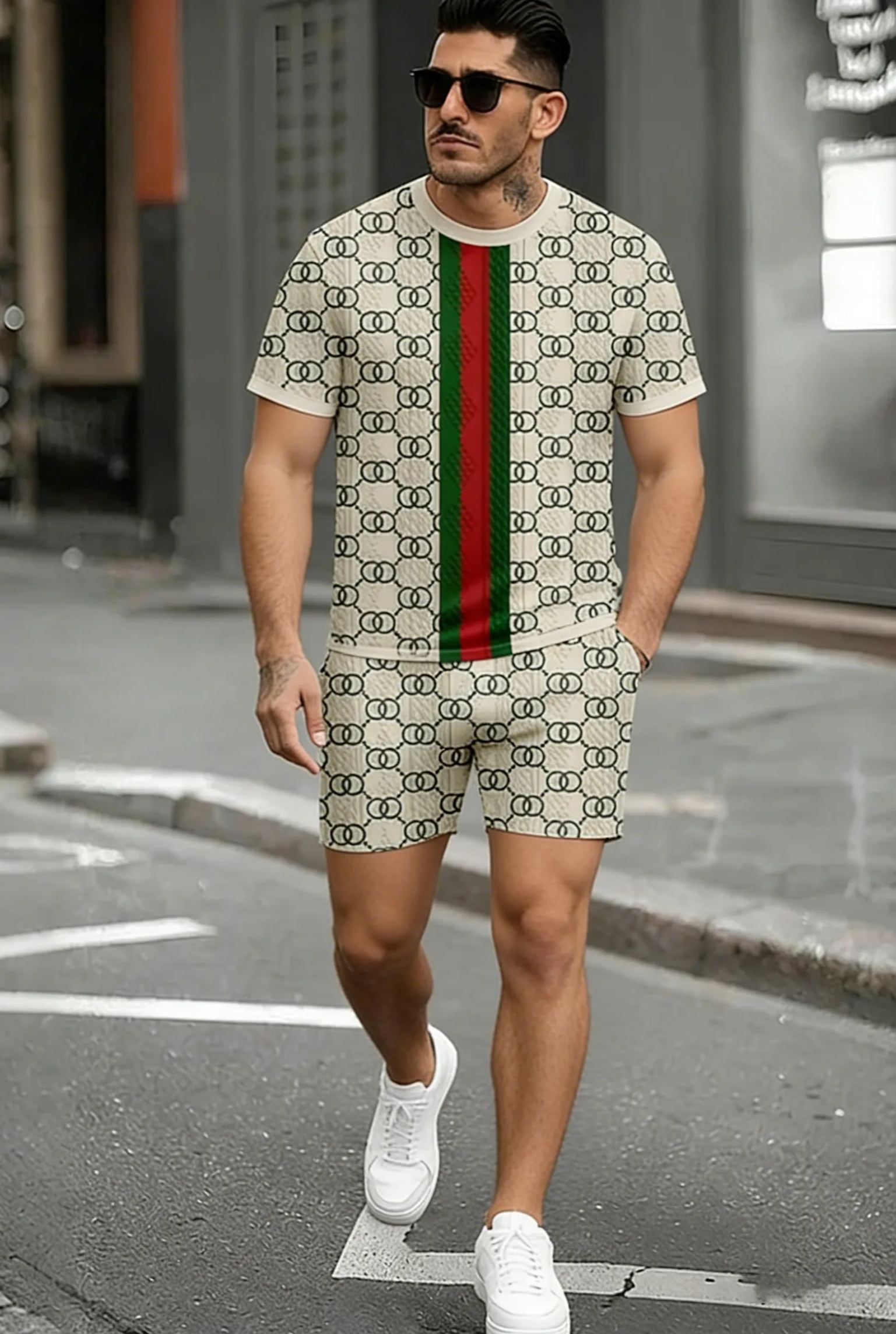 Men's Colorblock Summer Round Neck Set