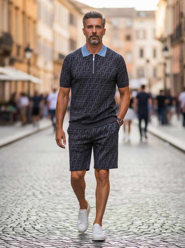 Men's Colorblock Summer Round Neck Set