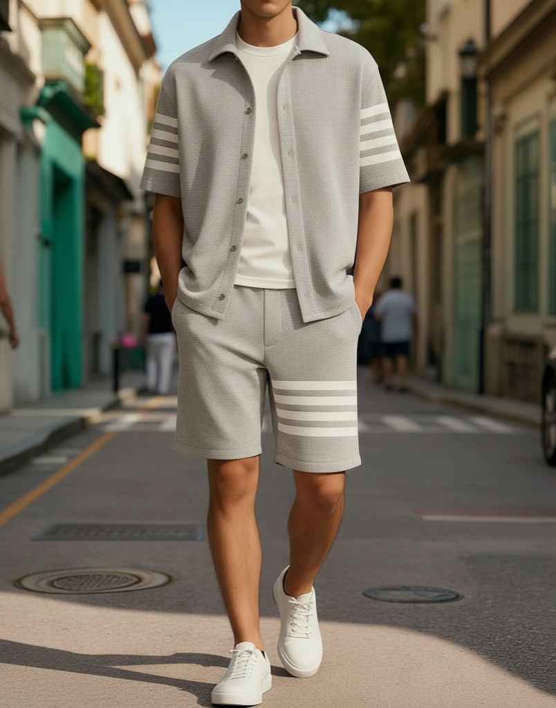 Men's Colorblock Summer Round Neck Set