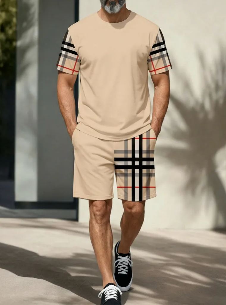 Men's Colorblock Summer Round Neck Set