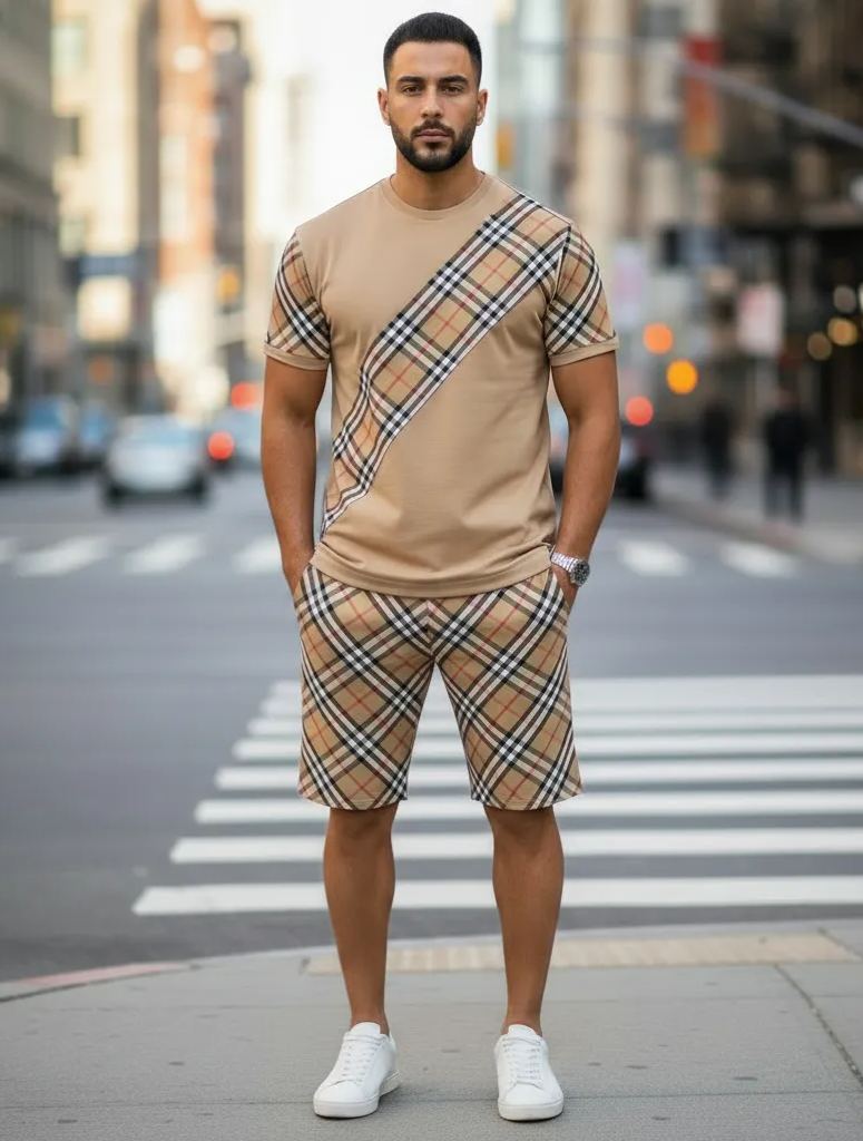 Men's Colorblock Summer Round Neck Set