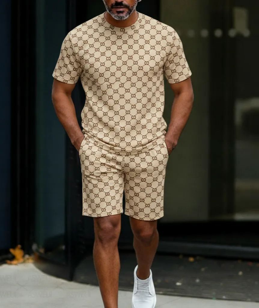 Men's Colorblock Summer Round Neck Set