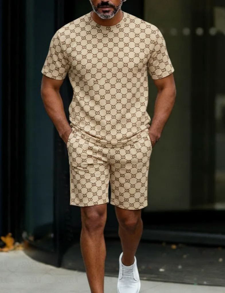 Men's Colorblock Summer Round Neck Set