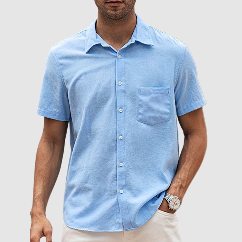 Men's lapel solid leather cotton thin casual summer shirt-Comfort & Reliable