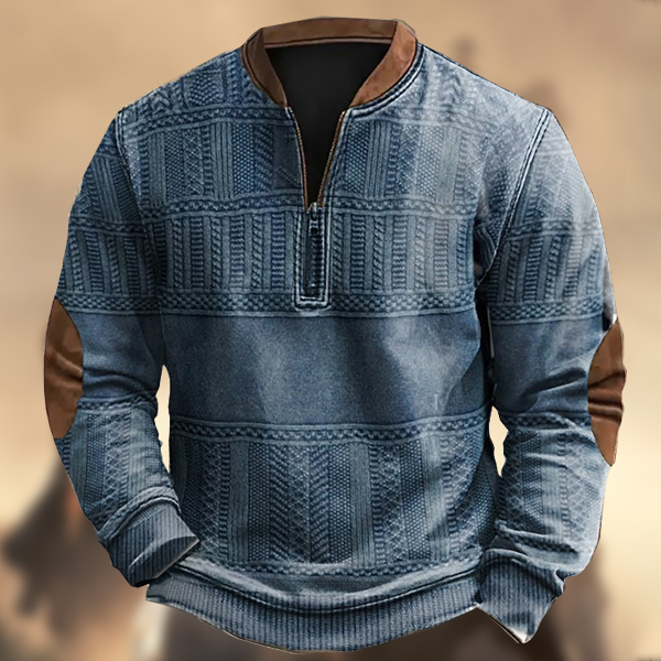 Men's Vintage Western Knitted Print Zipper Stand Collar Casual Sweatshirt-Comfort & Reliable