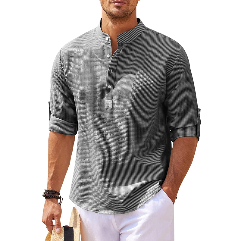 Men's Linen Henley Shirt Long Sleeve Casual Hippie Cotton Beach T Shirts Vertical Striped Hawaiian Shirts-Comfort & Reliable