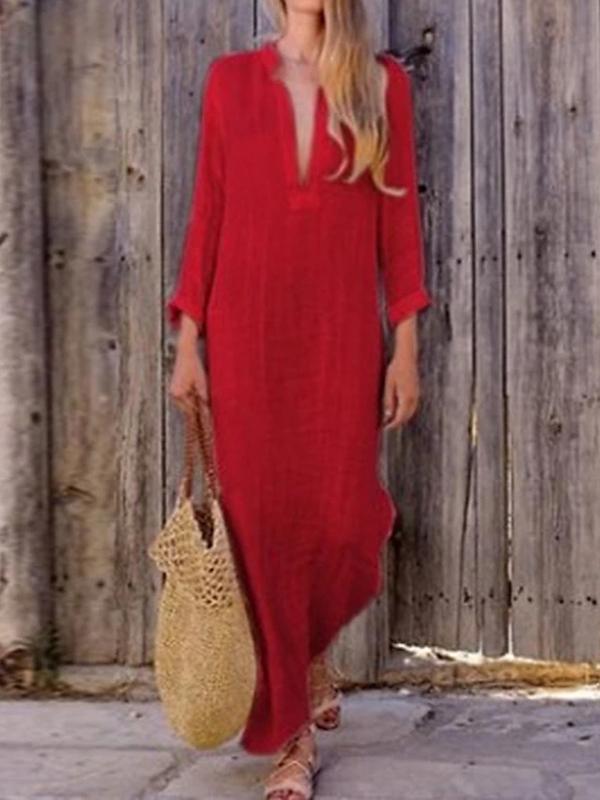 Women‘s Cotton Linen Dress Shirt Dress Casual Dress Shift Dress Maxi long Dress-Comfort & Reliable