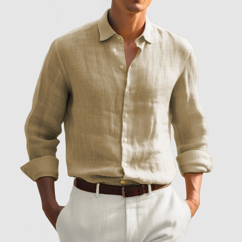 Gentleman Daily Basic Long Sleeve Cotton Linen Shirt-Comfort & Reliable