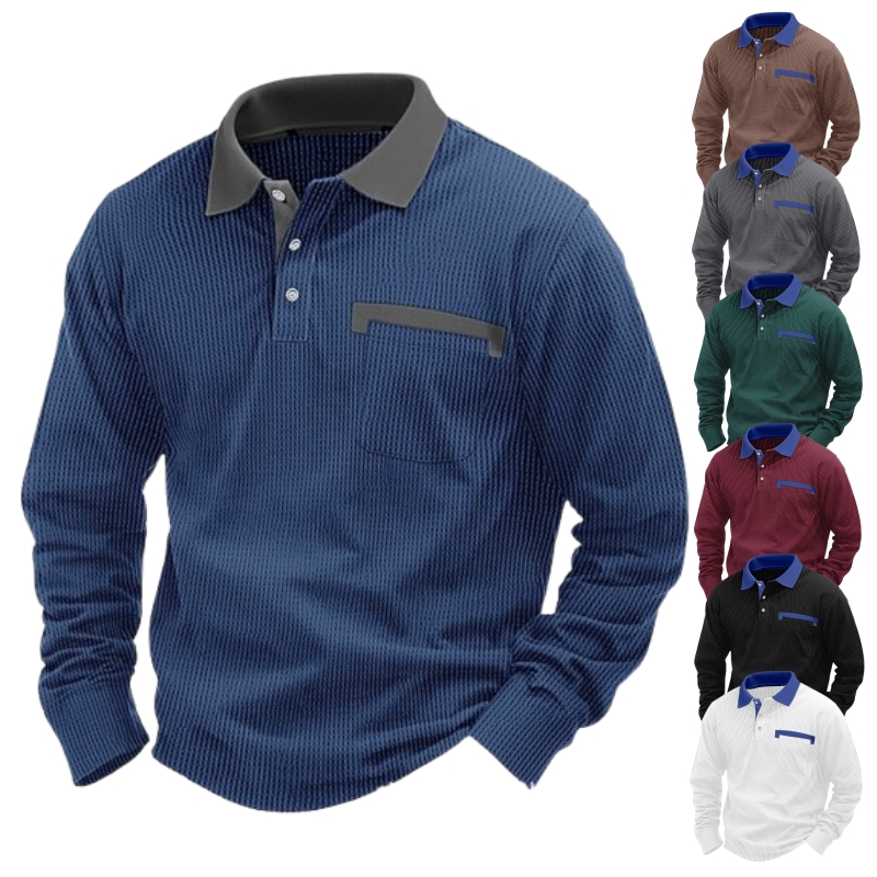 2025 NEW Arrival - Men's Cotton Waffle Patch Collar Casual Business Polo Shirt-Comfort & Reliable
