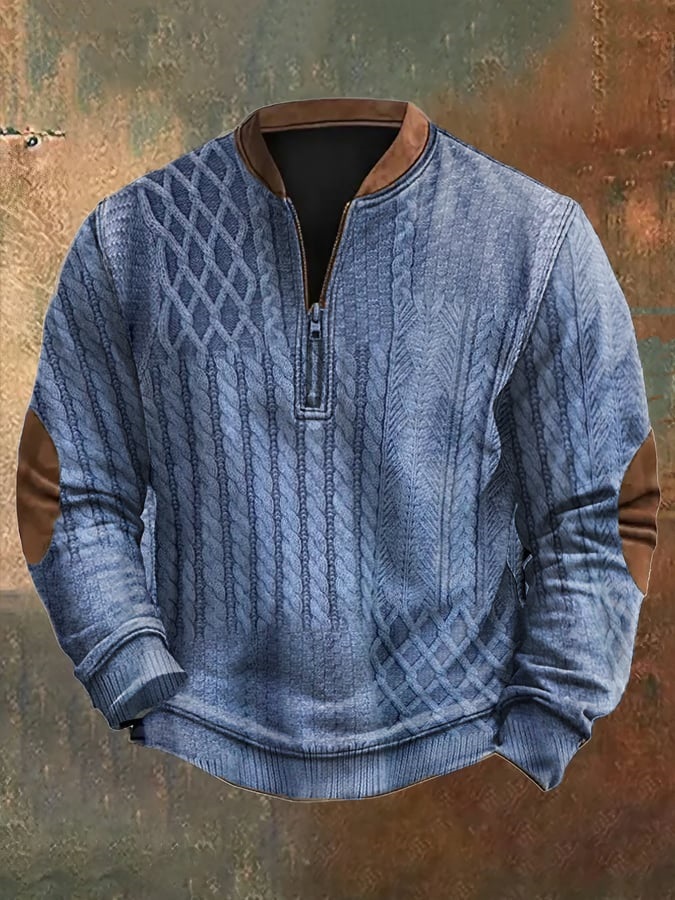 Men's Vintage Western Knitted Print Zipper Stand Collar Casual Sweatshirt-Comfort & Reliable