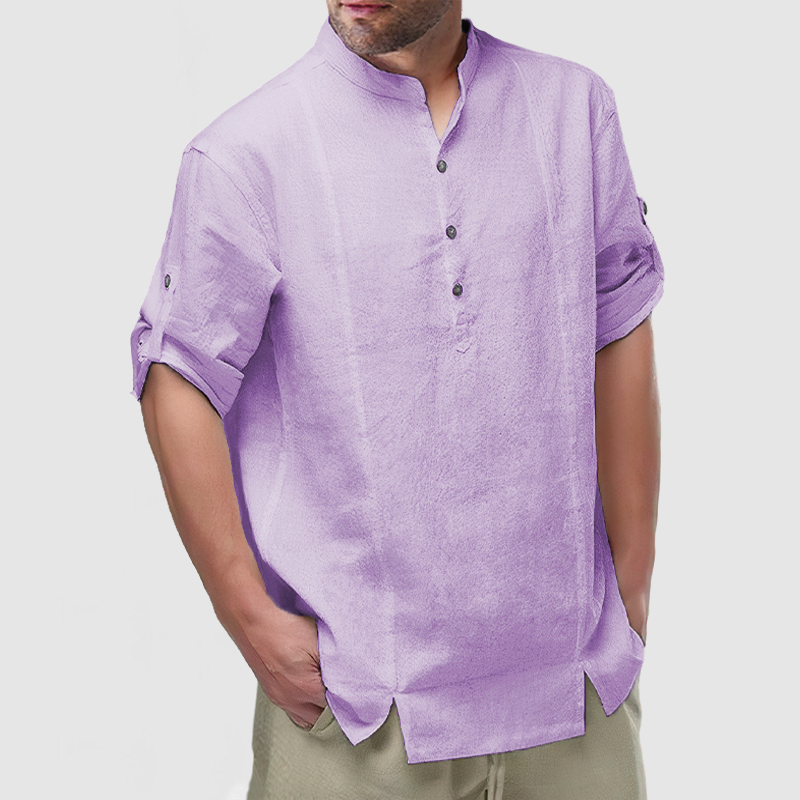 Men's Daily Cotton Linen Long Sleeve Henley Shirt-Comfort & Reliable