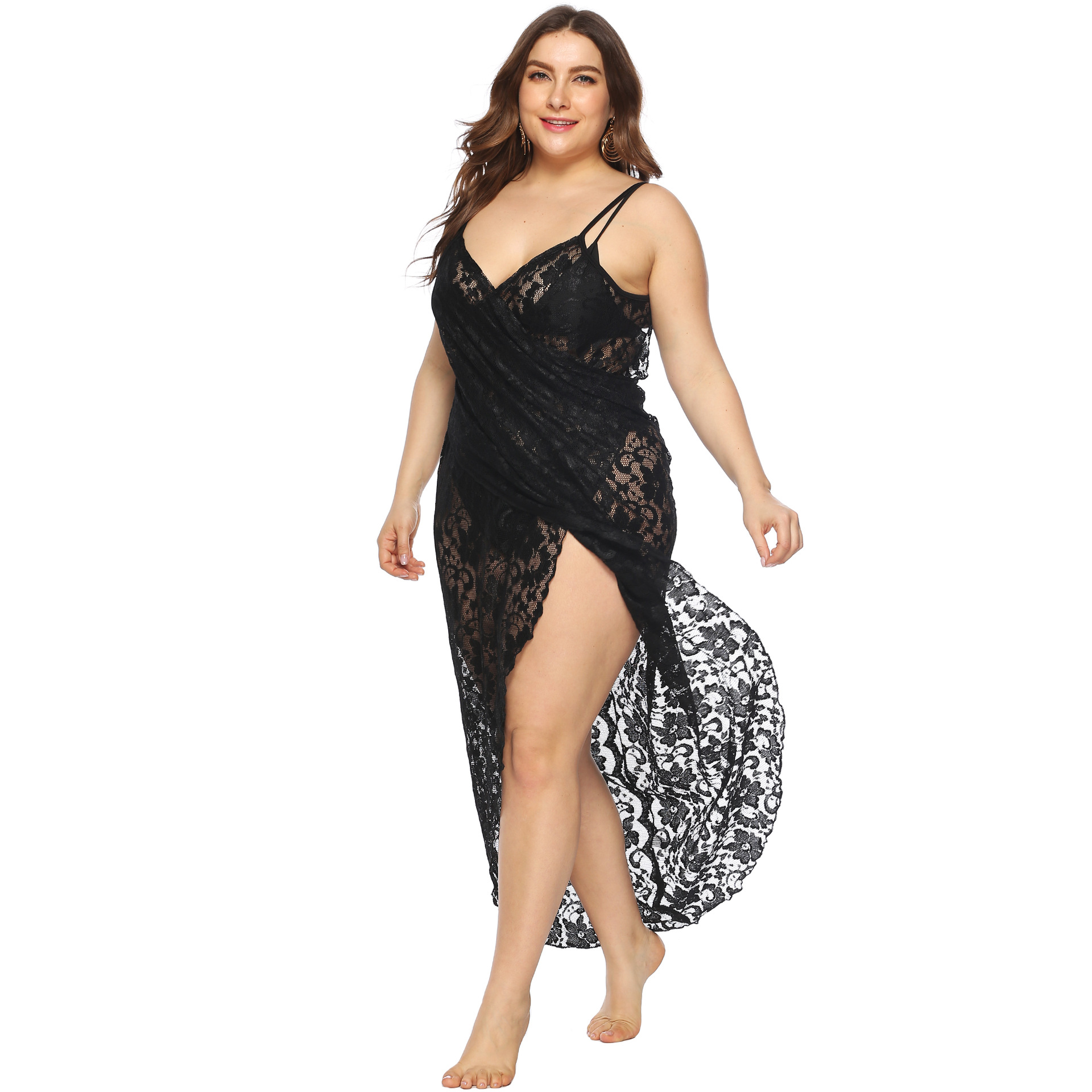 Sexy Sheer Lace Irregular Cami Beach Dress