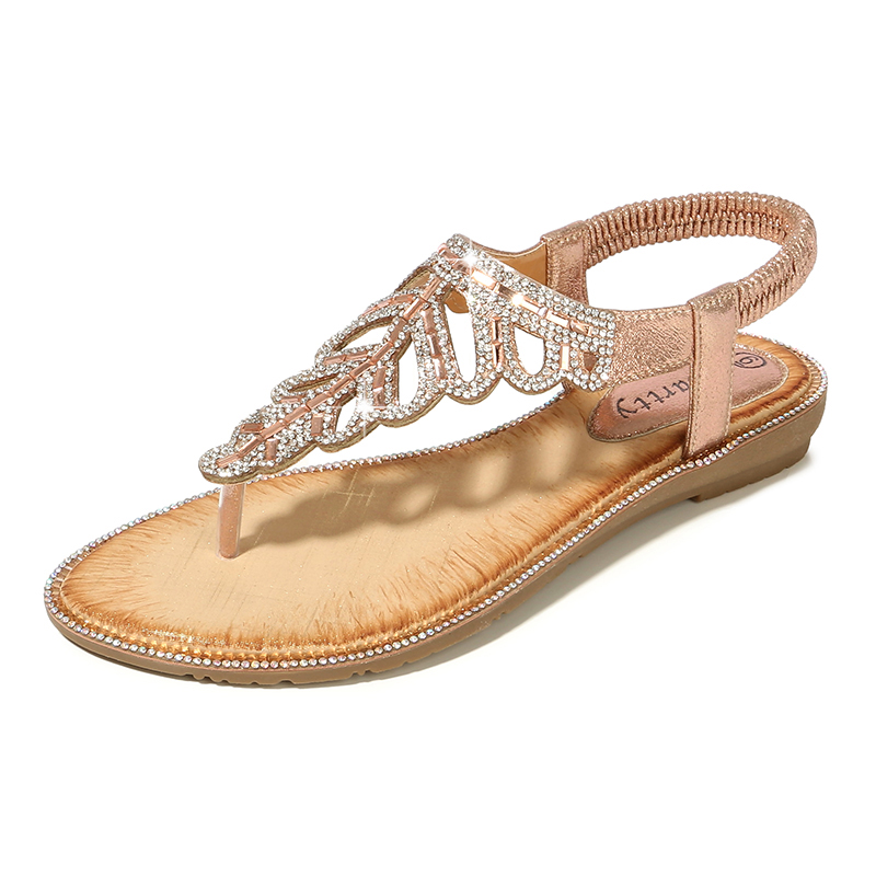 T-strap Leaf Rhinestone Flats Sandals-Comfort & Reliable