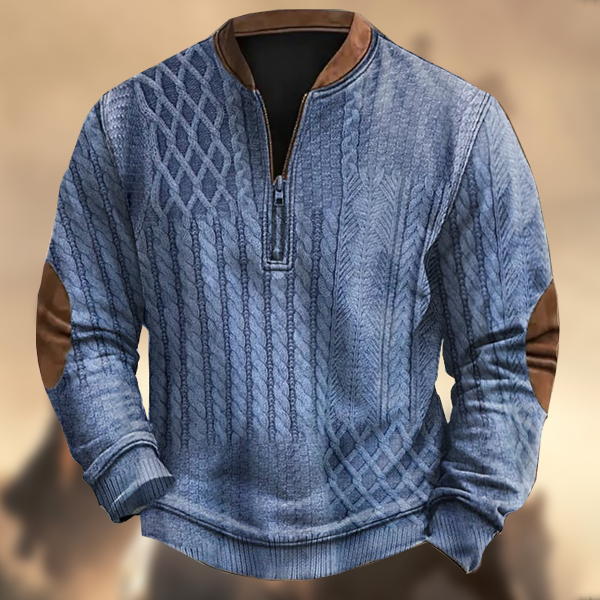 Men's Vintage Western Knitted Print Zipper Stand Collar Casual Sweatshirt-Comfort & Reliable