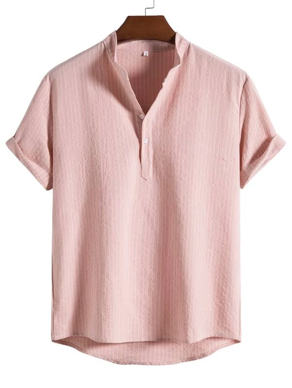 Men Linen Striped Half Button Shirt-Comfort & Reliable