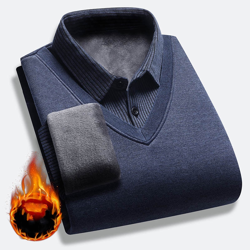 Men's Retro Thermal Fleece Lined Double Layer Sweater-Comfort & Reliable