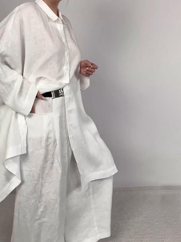 Women Casual Plain Shirt and Pants Two-pieces Set-Comfort & Reliable