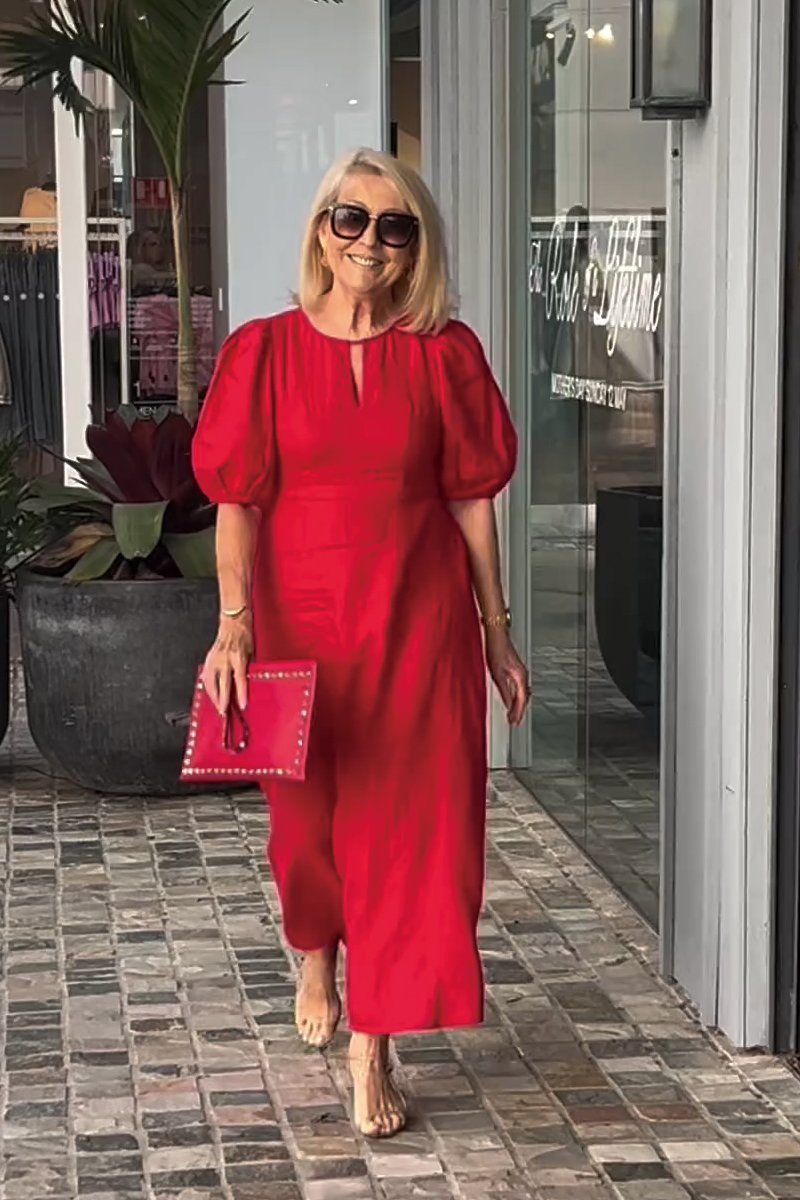 Solid color cotton and linen dress-Comfort & Reliable