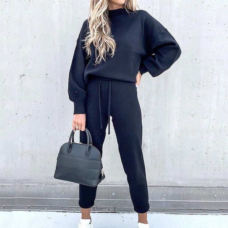 High Neck Fleece Pullover Sweatsuit Set