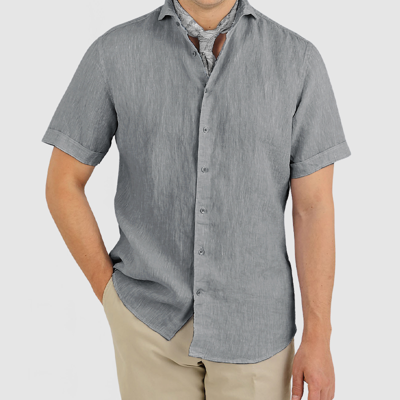 Gentleman's Daily Cotton Linen Short Sleeve Shirt-Comfort & Reliable