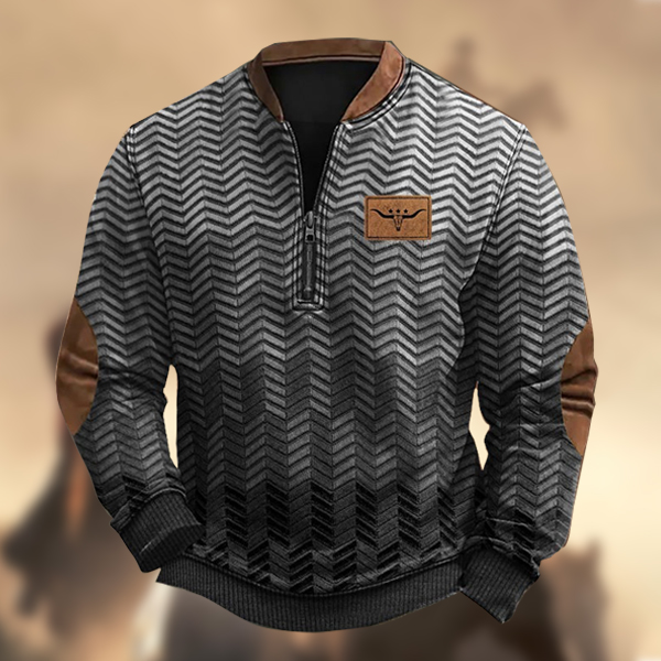 Men's Vintage Country Western Longhorn Print Zipper Stand Collar Casual Sweatshirt-Comfort & Reliable
