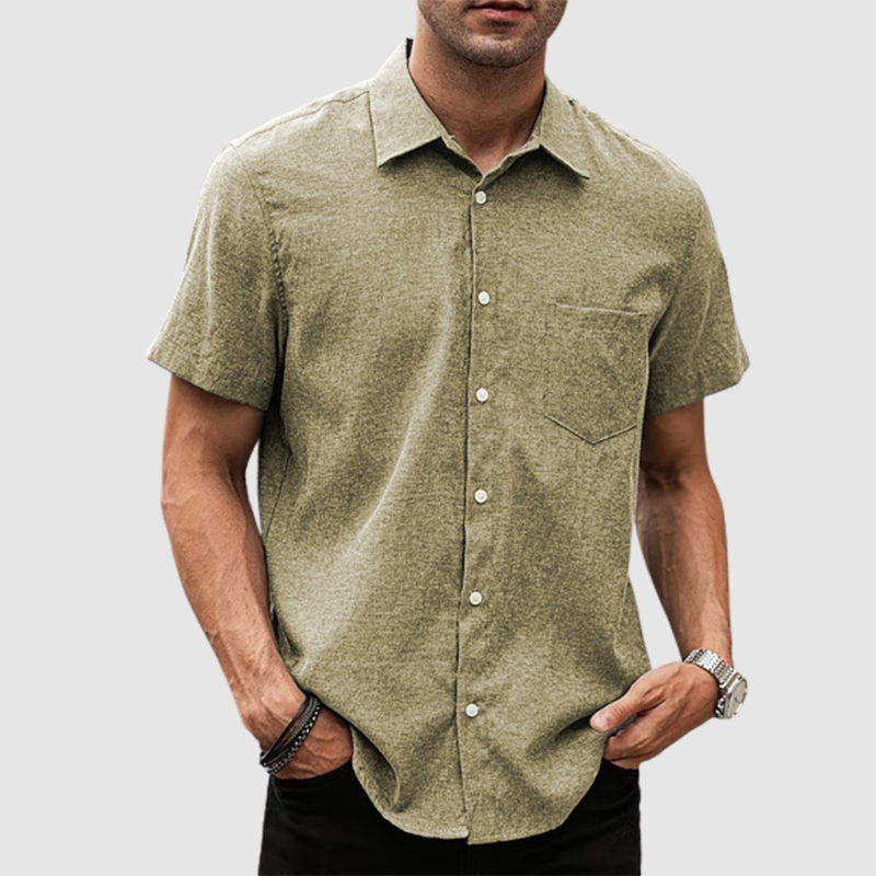 Men's lapel solid leather cotton thin casual summer shirt-Comfort & Reliable