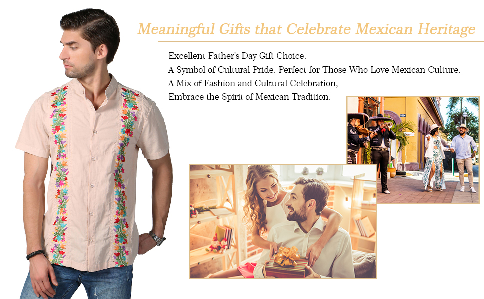 Mexican Shirts for Men Traditional Men&amp;#39;s Guayabera Dress Shirts Cinco De Mayo Fiesta