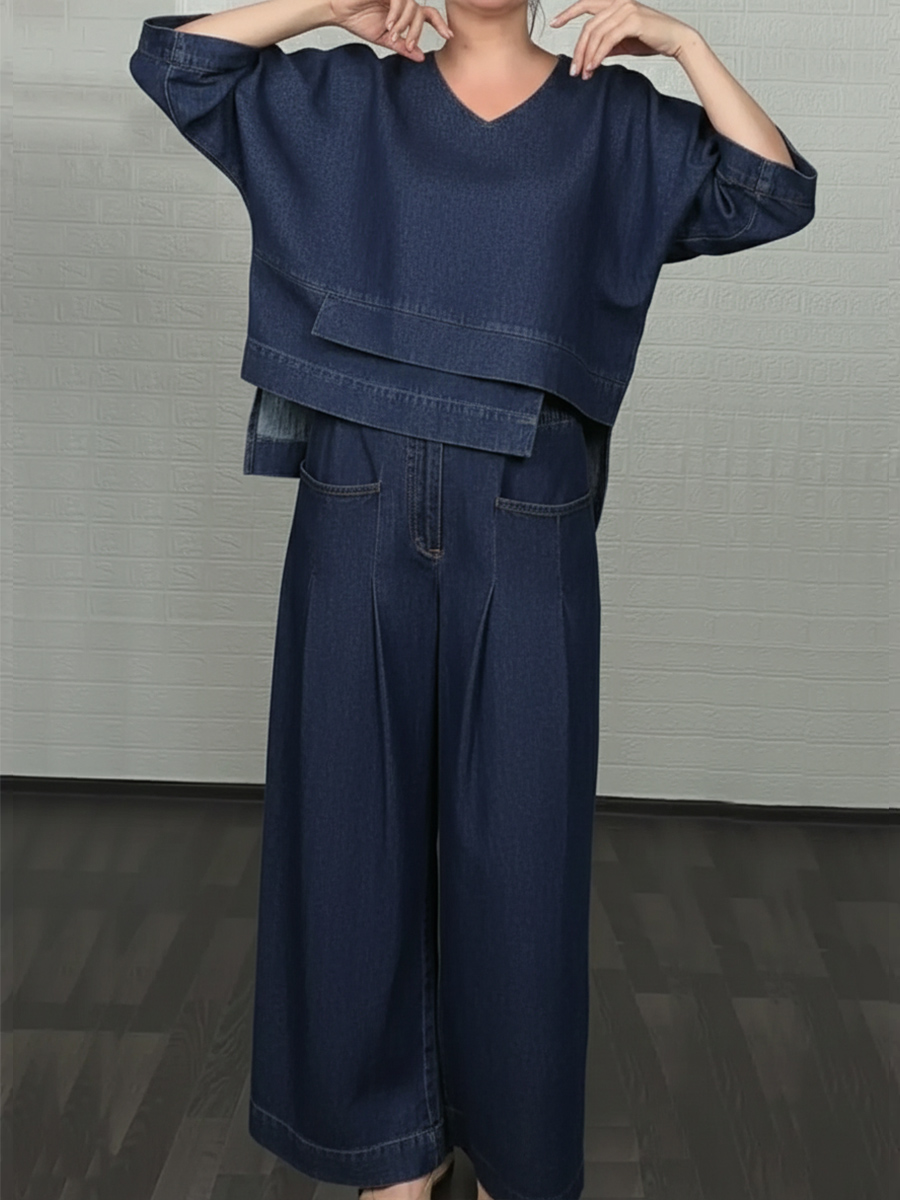 New Arrivals🔥 Women's Casual Denim Cotton Top and Pants Two-piece Set