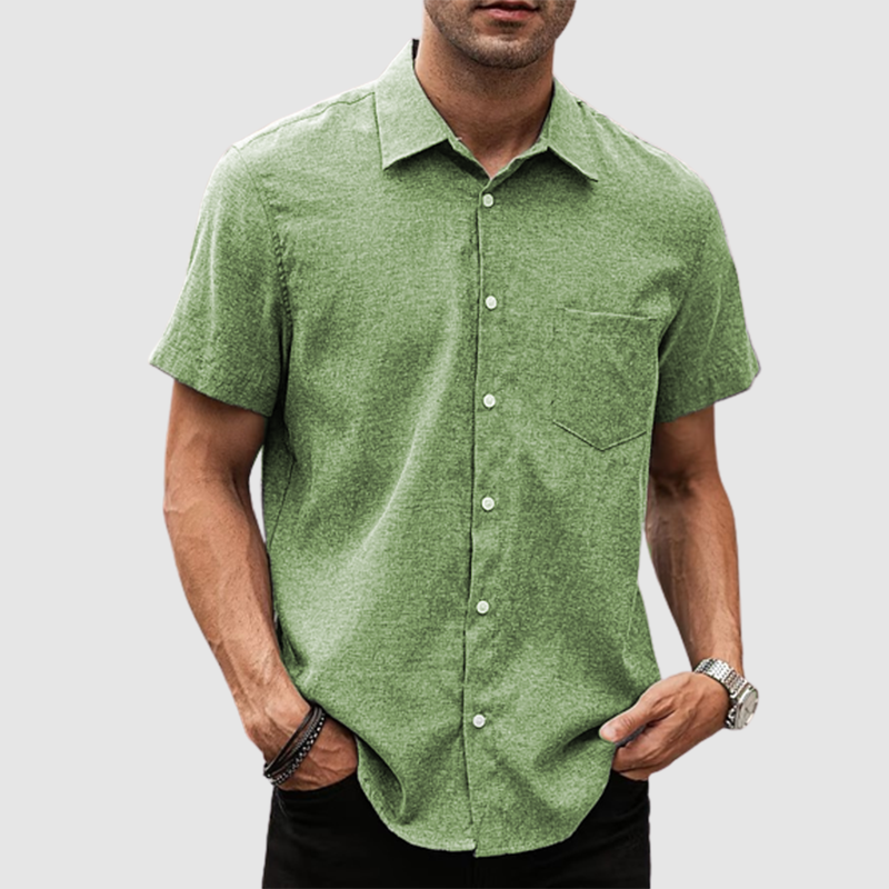 Men's lapel solid leather cotton thin casual summer shirt-Comfort & Reliable