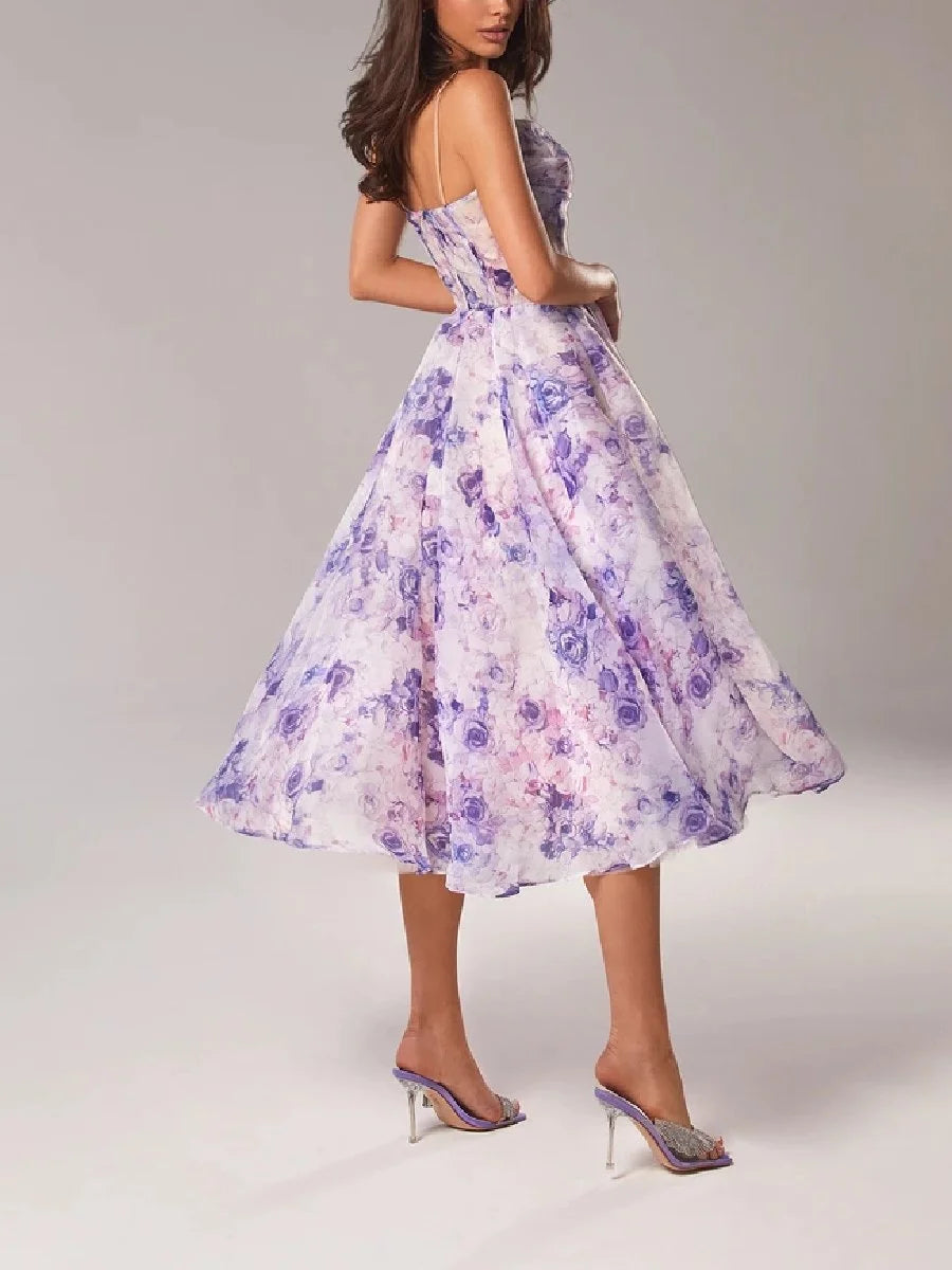Elegant Printed Strapless Dress