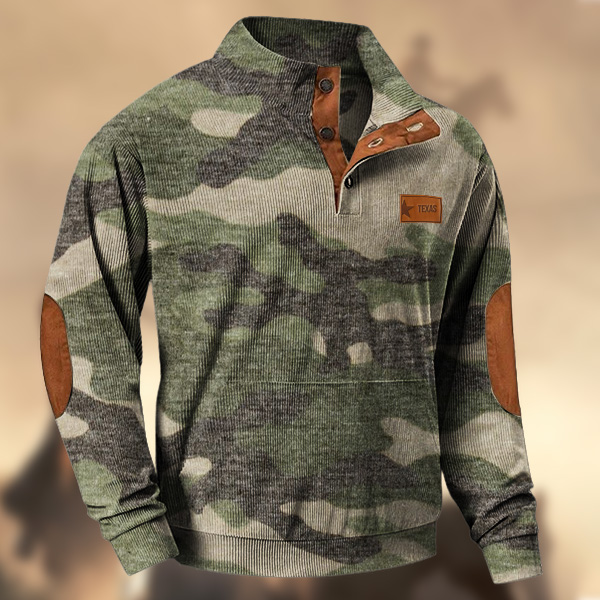 Men's Western Texas License Plate Leather Patches Blue Gray Camouflage  Ziper Sweatshirt-Comfort & Reliable