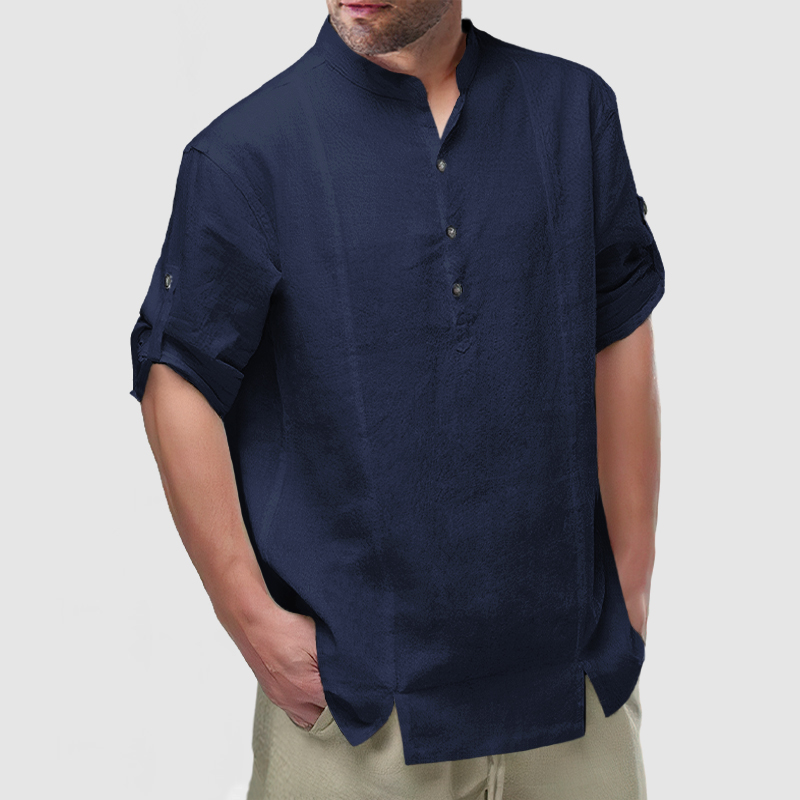 Men's Daily Cotton Linen Long Sleeve Henley Shirt-Comfort & Reliable