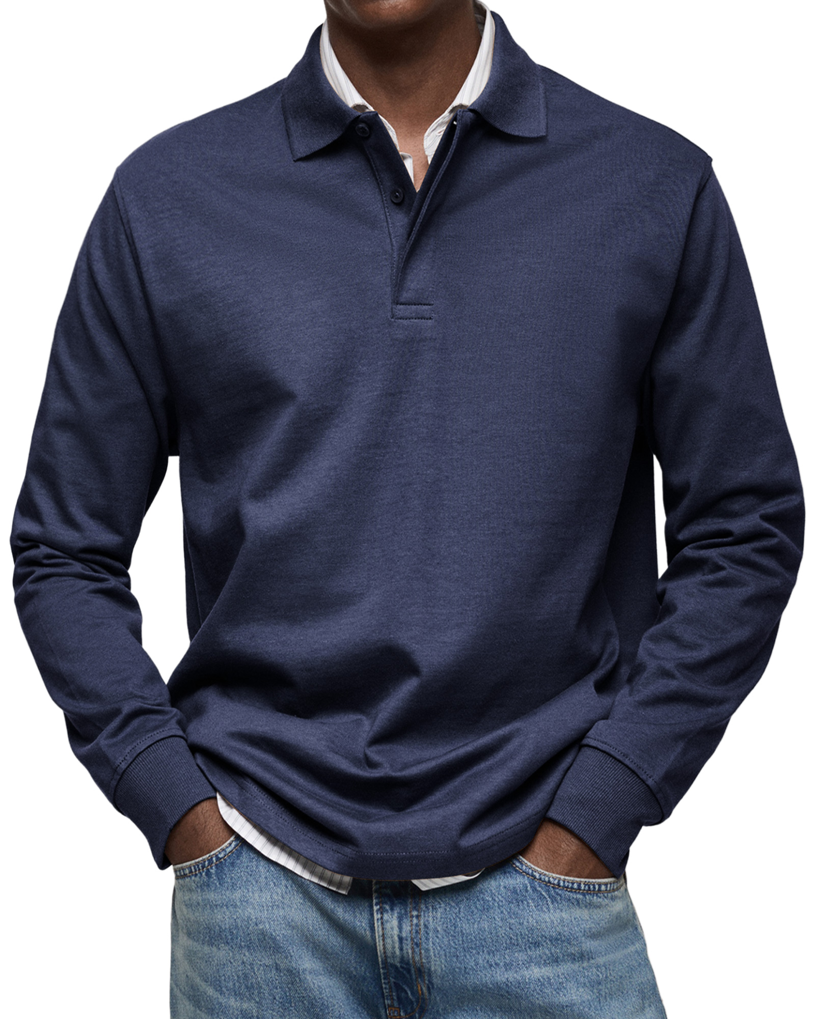 Men's Everyday Comfort Lapel Button Casual Long Sleeve POLO Shirt-Comfort & Reliable